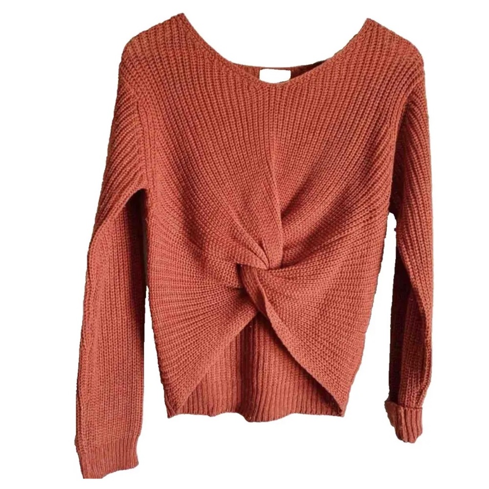 Tilly’s POOF Apparel V-Neck Twisted Hem Pullover Knitted Cinched Front S…